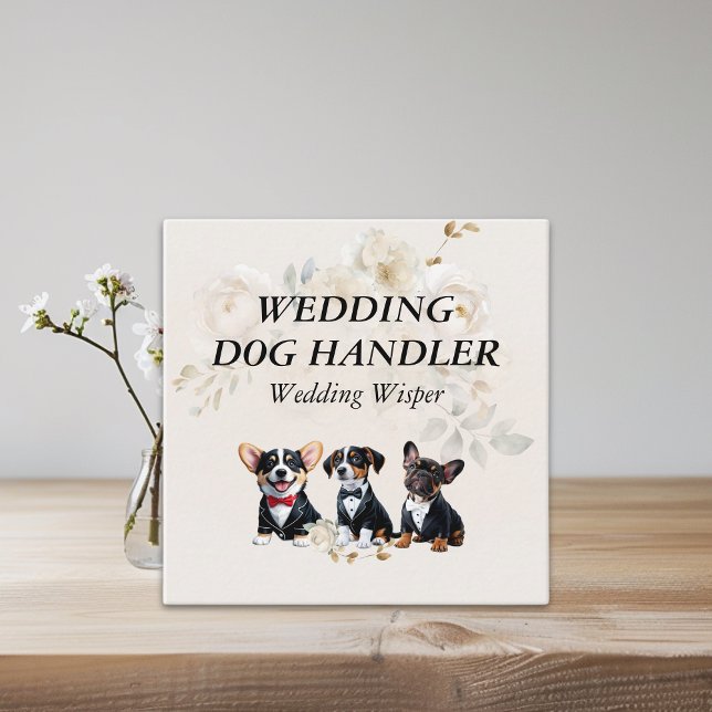 Hochzeitshunde Handler Beige Blume Quadratische Visitenkarte (Wedding Dog Handler Beige Flowers Square Business Card)