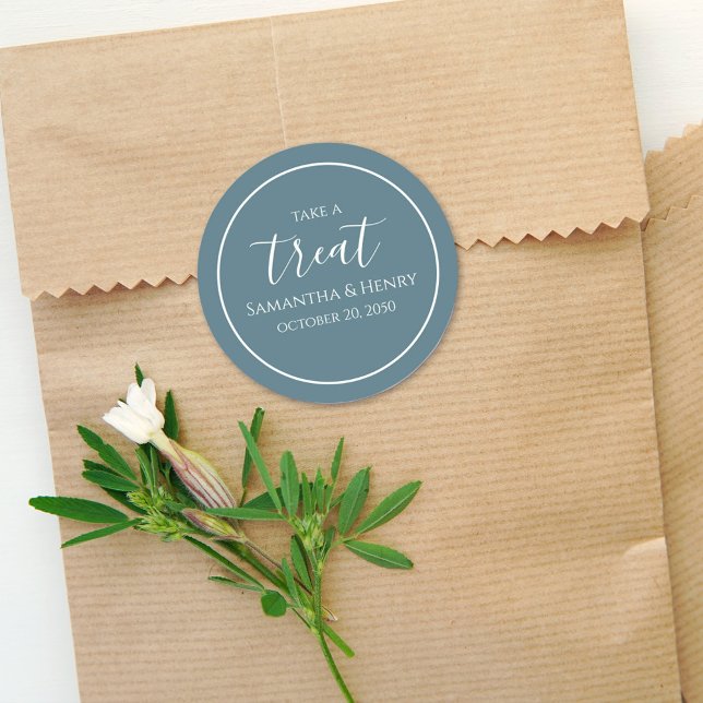 Hochzeitsimples Blue Calligraphy Script-Leckerei Runder Aufkleber (Von Creator hochgeladen)