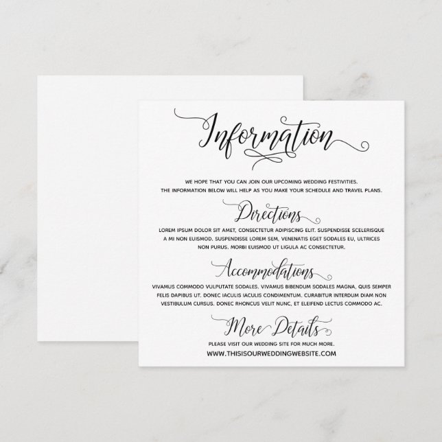 Hochzeitsinformationen Elegante Script-Abschlusska Einladung (Vorne/Hinten)