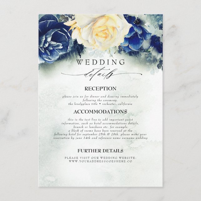 Hochzeitsinformationen für Blaublumen und Gelbe Bl Begleitkarte (Vorderseite)
