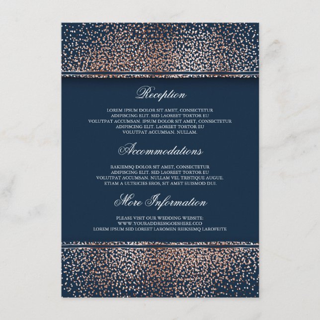 Hochzeitsinformationen für Rose, Gold und Glitzer Begleitkarte (Vorderseite)