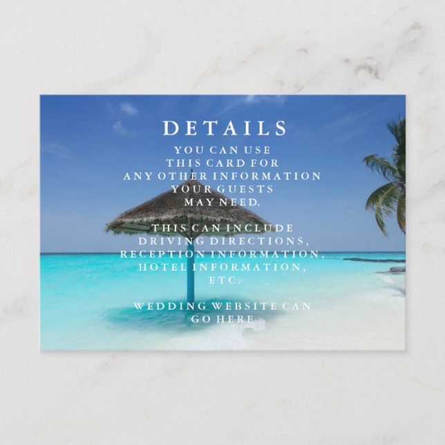 Hochzeitsinformationen über das Blaue Meer und San Begleitkarte (Vorderseite)