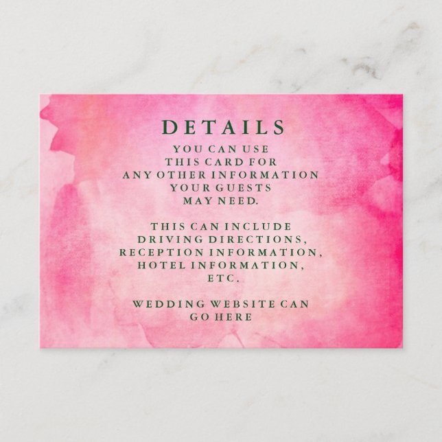 Hochzeitsinformationen über moderne Wasserfarben Begleitkarte (Vorderseite)