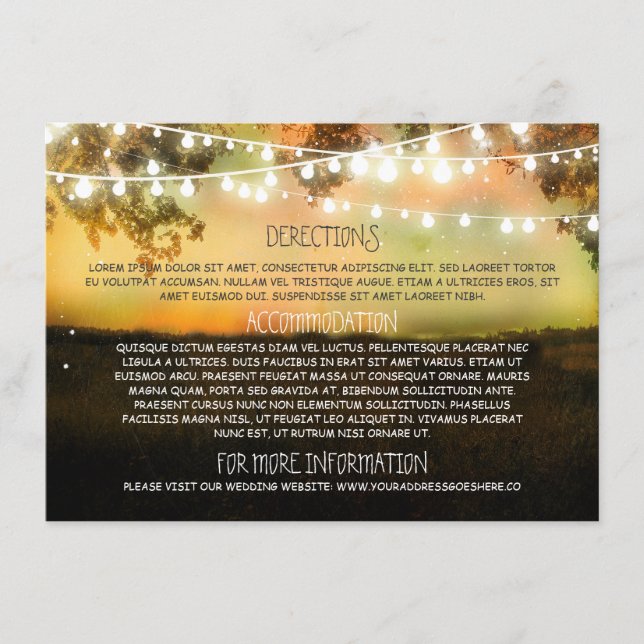 Hochzeitsinformationskarten mit Lichtern Begleitkarte (Vorderseite)