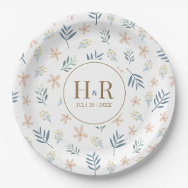 Hochzeitsinitialen-Papierplatte mit Wildblumenmust Pappteller