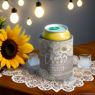 Hochzeitsjubeln zur Liebe Holz Lace Sonnenblumen L Dosenkühler