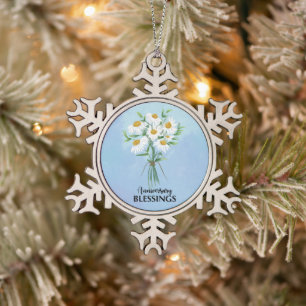 Hochzeitsjubiläums-Segen Blumenstrauß aus Gänseblü Schneeflocken Zinn-Ornament