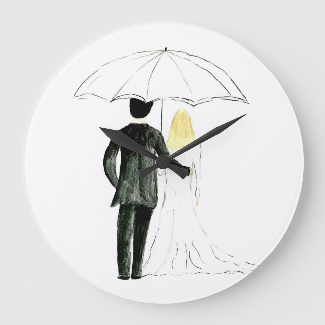 Hochzeitskaffee Ehe Ehe schick-Aquarelluhr Große Wanduhr (Vorderseite)