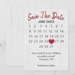Hochzeitskalender 'Datum speichern' auf Holz Einladung