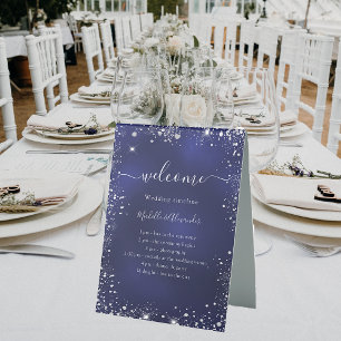 Hochzeitskalender für Navy-Silber-Glitzer Tischaufsteller