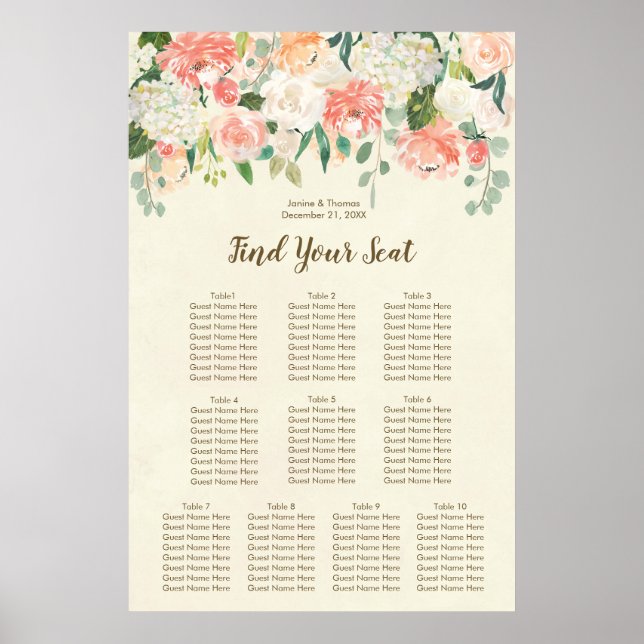 Hochzeitskalender für pfirsichfarbenes Elfenbein Poster (Vorne)