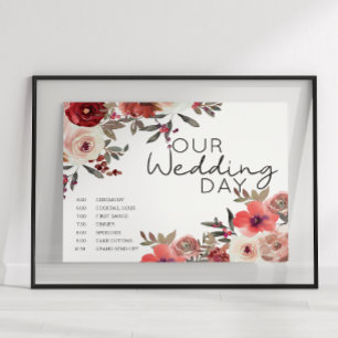 Hochzeitskalender für Rote Blüte Rose Poster