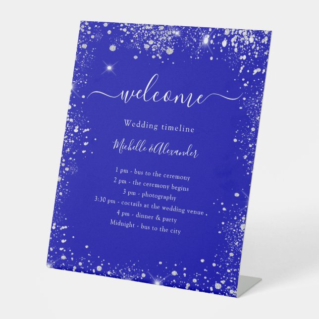 Hochzeitskalender für Royal Blue Glitzer Sockelschild (Vorderseite)