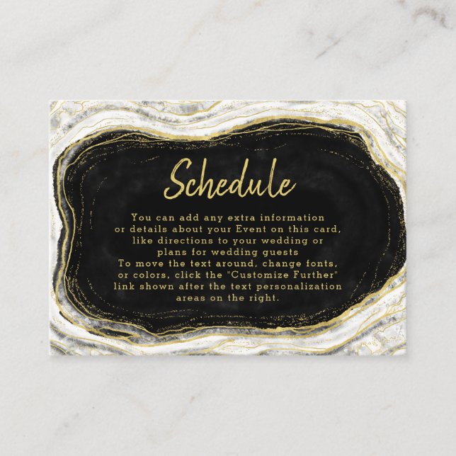 Hochzeitskalender für Schwarz-weiß- und Goldgeode Begleitkarte (Vorderseite)