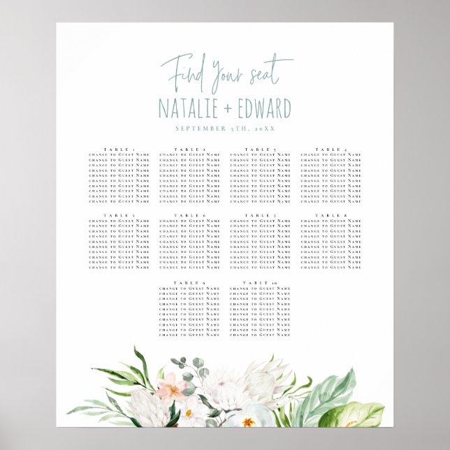 Hochzeitskalender für tropische Wasserfarben Poster (Vorne)