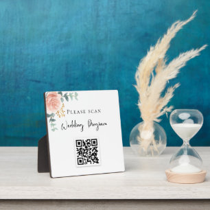 Hochzeitskalender QR-Code Blush Bloral Eukalyptus Fotoplatte