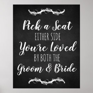 Hochzeitskalkboard Wählen Sie einen Platz auf beid Poster