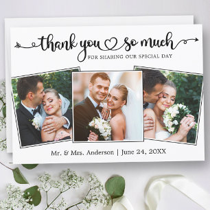 Hochzeitskalligrafie - Herzen 3 Fotos Dankeskarte