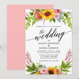 Hochzeitskalligrafie Sonnenblumenblume Einladung