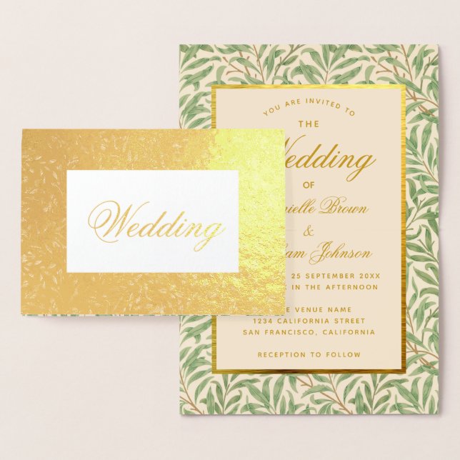 Hochzeitskalligraphie Foliage Blätter Grüne Gold Folienkarte (Anzeige)