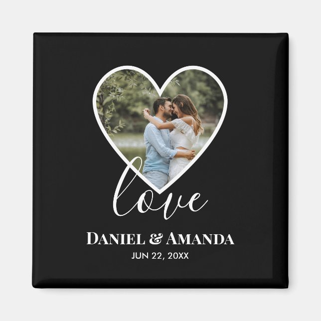 Hochzeitskalligraphie Foto Schwarzes Herz Rahmen M Magnet (Vorne)