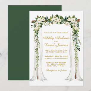 Hochzeitskanopie Aquarell Grüne Blüte Gold Einladung