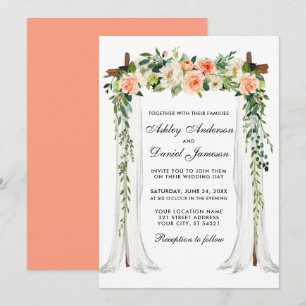 Hochzeitskanopie Arch Wasserfarbe Blumenkoralle Einladung