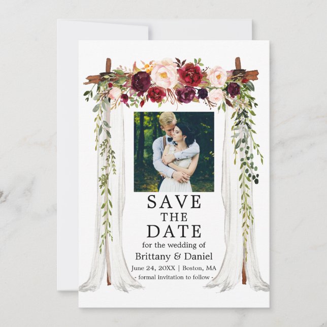 Hochzeitskanopie Wasserfarbe Burgund Foto Save The Date (Vorderseite)
