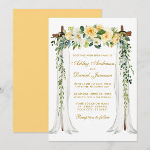 Hochzeitskanopie Wasserfarbe Gelbe Blüte Gold Einladung