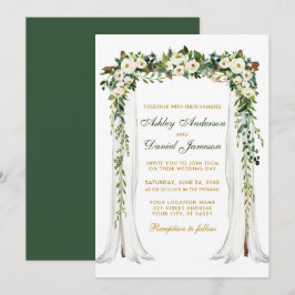 Hochzeitskanopie Wasserfarbe Grüne Blüte Gold Einladung