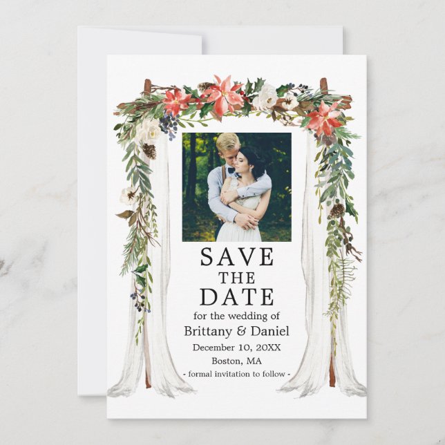 Hochzeitskanopie Wasserfarbe Poinsettia Blumenkohl Save The Date (Vorderseite)
