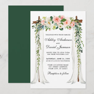 Hochzeitskanopie Wasserfarbe Rosa Blumengrün Einladung