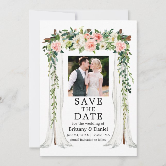 Hochzeitskanopie Wasserfarbe Rosa Foto Save The Date (Vorderseite)