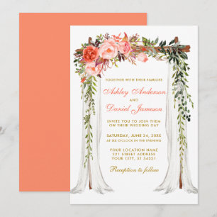 Hochzeitskanopie Wasserfarbenkoralle Floral Gold Einladung