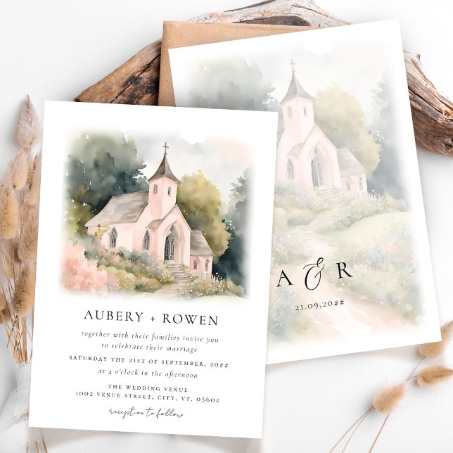 Hochzeitskapelle in eleganten Wasserfarben - Illus Einladung (Von Creator hochgeladen)