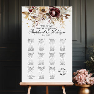 Hochzeitskarte 11 Tische, bordeauxfarbene Ponys Poster