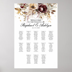 Hochzeitskarte 13 Tische, bordeauxfarbene Ponys Poster