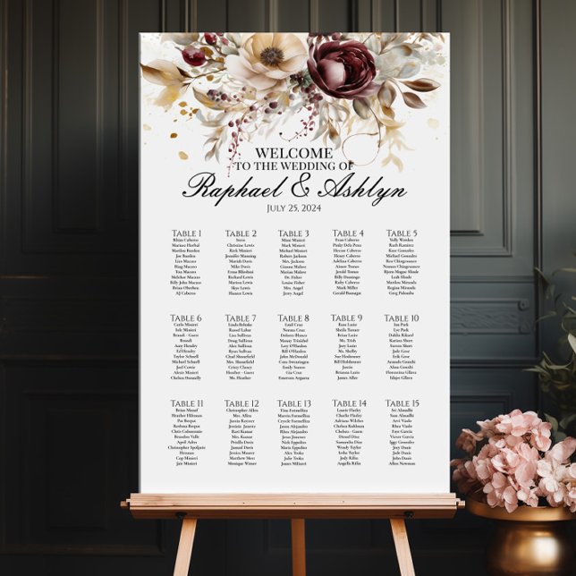 Hochzeitskarte 15 Tische, bordeauxfarbene Ponys Poster (Von Creator hochgeladen)
