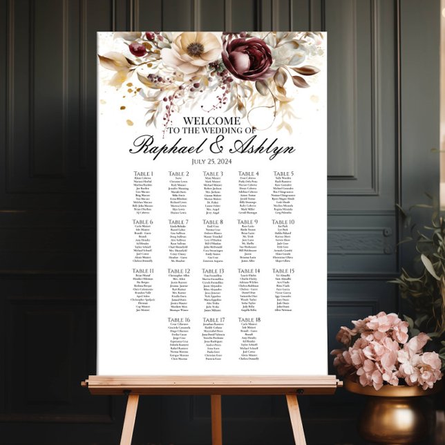 Hochzeitskarte 18 Tische, bordeauxfarbene Ponys Poster (Von Creator hochgeladen)