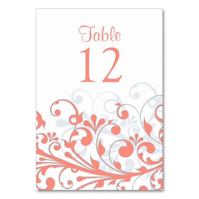 Hochzeitskarte Abstrakt Coral Gray Floral Tischnummer (Vorderseite)