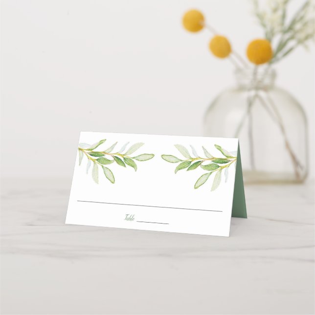 Hochzeitskarte, Begleitkarte, Blätter für Wasserfa Platzkarte (Vorderseite)