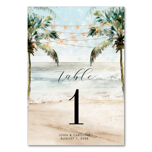 Hochzeitskarte Boho Beach Palms Tischnummer (Vorderseite)