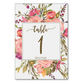Hochzeitskarte boho Wildblume pink Tischnummer