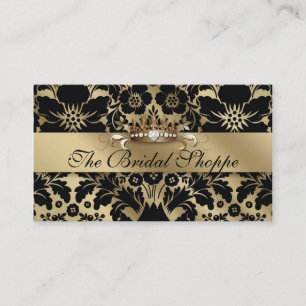 Hochzeitskarte Damask Floral Gold Crown Visitenkarte