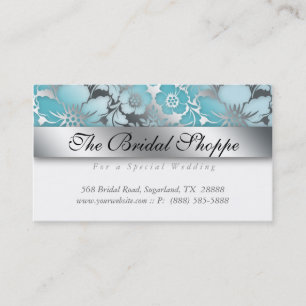 Hochzeitskarte Damask Floral Silber Blau W Visitenkarte