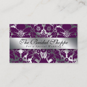 Hochzeitskarte Damask Lila Silber Visitenkarte