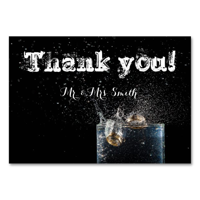 Hochzeitskarte Danke, schwarz Tischnummer (Vorderseite)