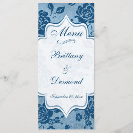Hochzeitskarte "Dusty Blue", "White Floral Damask" Menükarte