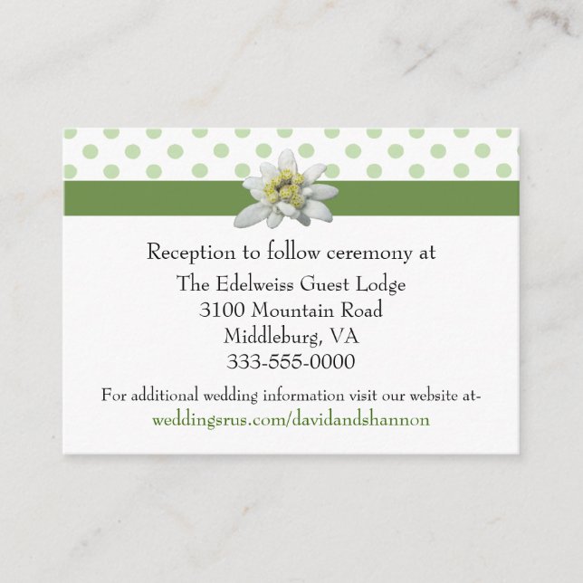 Hochzeitskarte Edelwiess und Polka Dots Begleitkarte (Vorderseite)