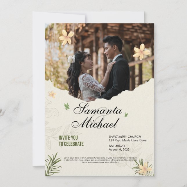 Hochzeitskarte elegant mit Bild Einladung (Vorderseite)